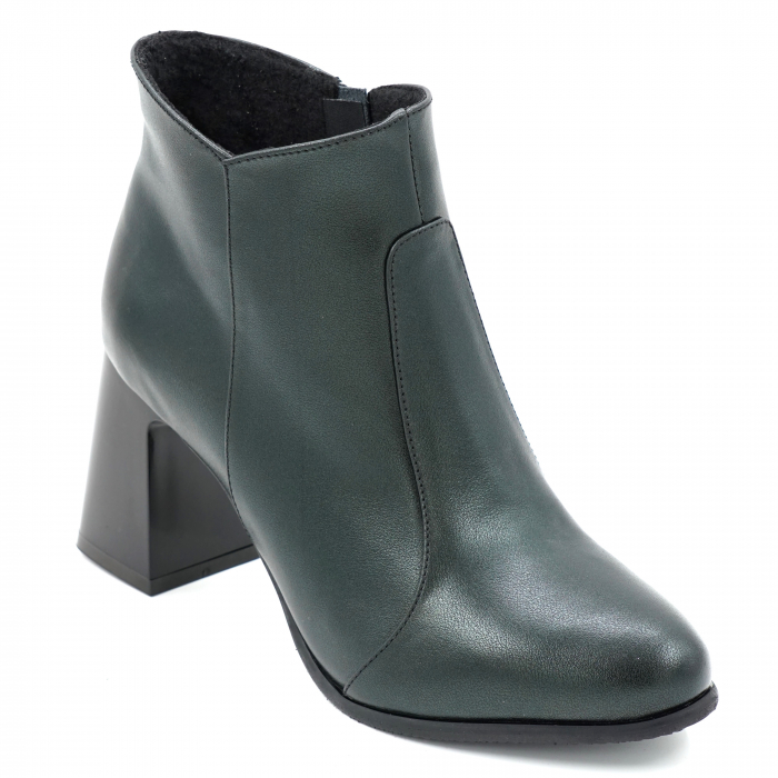 Ghete dama elegante din piele naturala verde inchis smarald sidef cu varf rotund si toc mediu gros 8 cm 78118-1-23 [2]