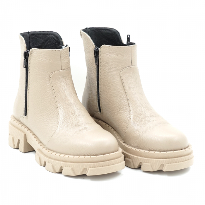 Ghete dama casual din piele naturala bizonata nude bej crem cu varf rotund si talpa 3 cm 78121-1-23 [3]