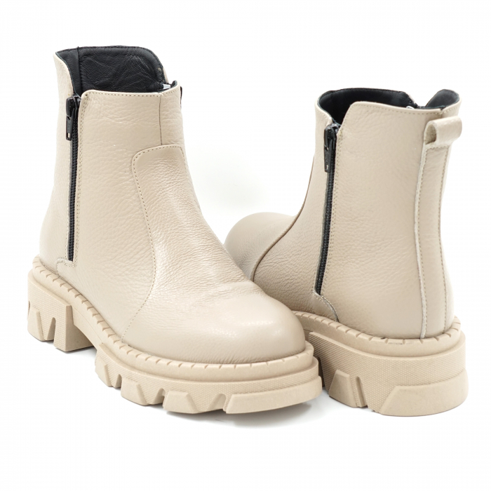 Ghete dama casual din piele naturala bizonata nude bej crem cu varf rotund si talpa 3 cm 78121-1-23 [4]