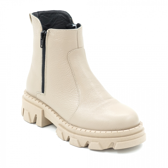 Ghete dama casual din piele naturala bizonata nude bej crem cu varf rotund si talpa 3 cm 78121-1-23 [2]