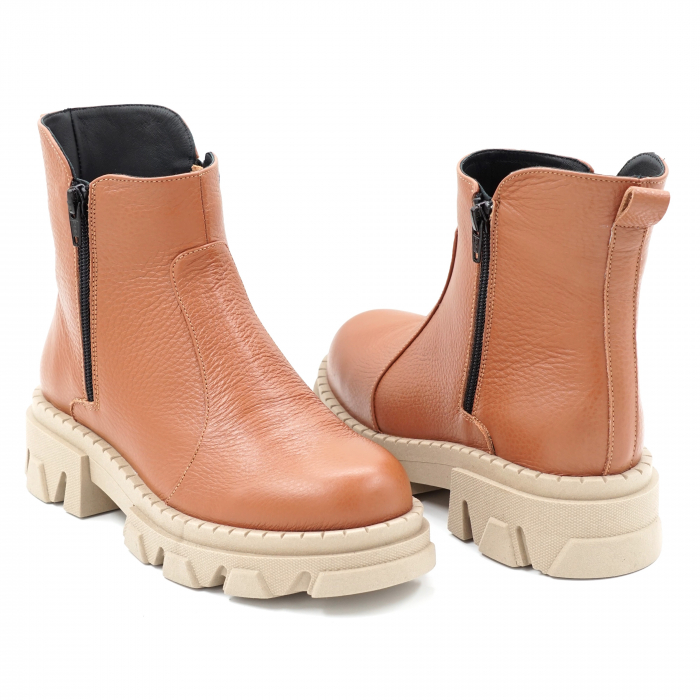 Ghete dama casual din piele naturala bizonata maro coniac cu varf rotund si talpa 3 cm 78121-2-23 [4]