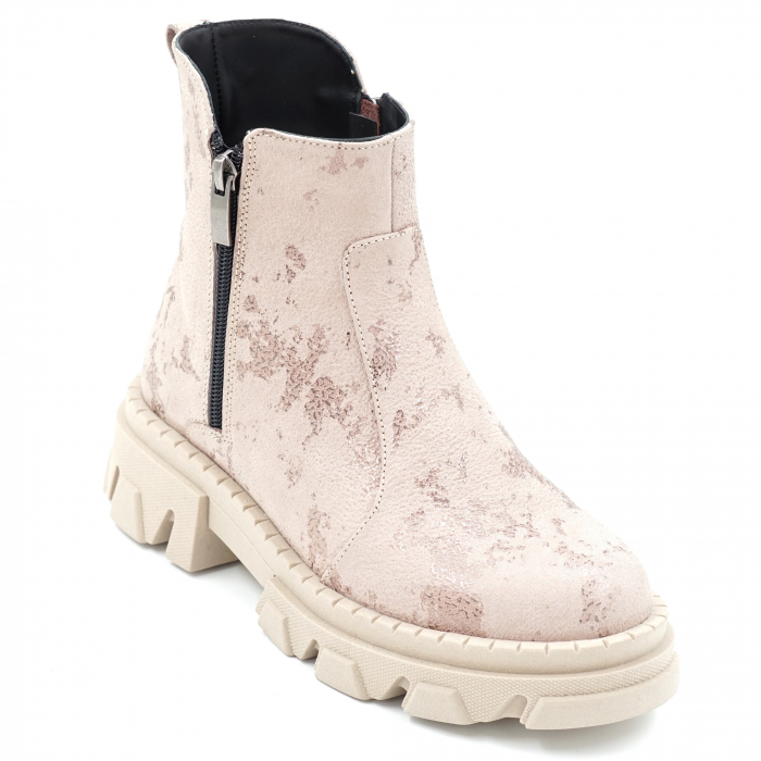 Ghete dama casual din piele naturala cu imprimeu roze inchis cu varf rotund si talpa 3 cm 78121-23 [2]