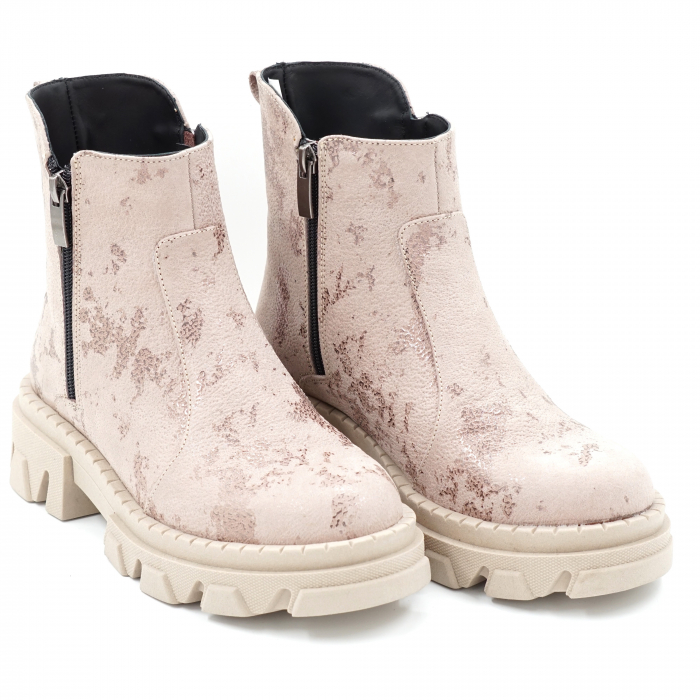 Ghete dama casual din piele naturala cu imprimeu roze inchis cu varf rotund si talpa 3 cm 78121-23 [3]