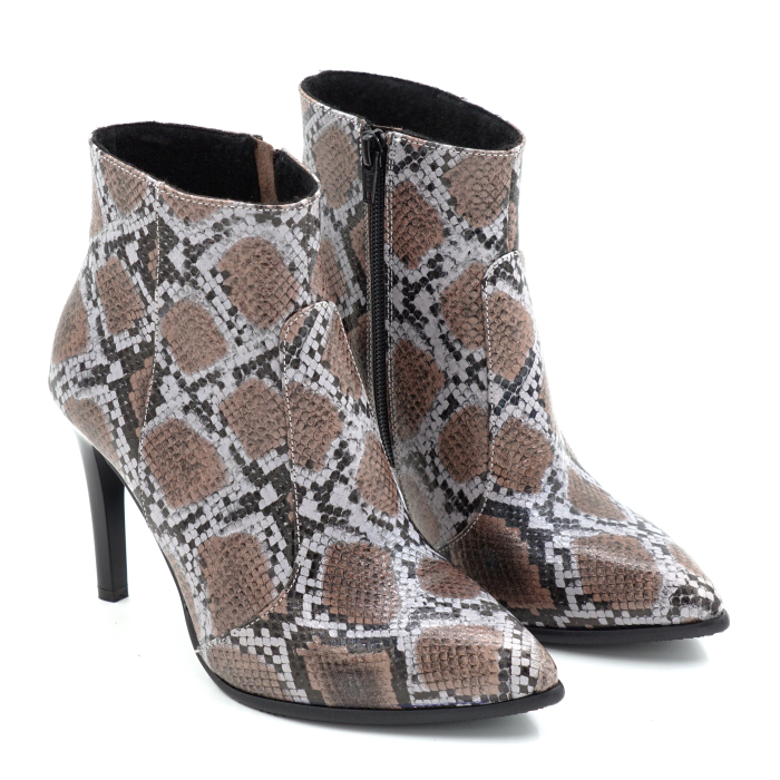 Ghete dama din piele naturala cu imprimeu sarpe gri, cu varf ascutit stiletto si toc inalt subtire de 9 cm 79419-25 [3]