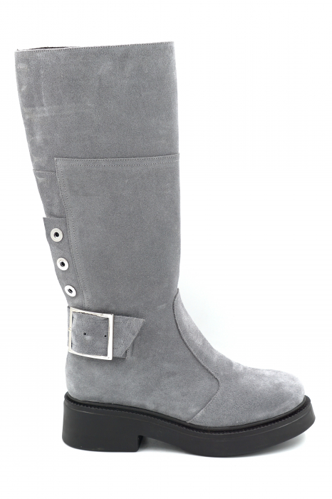 Cizme dama casual din piele naturala intoarsa gri cu varf rotund si talpa de 3 cm 74819-25 [1]