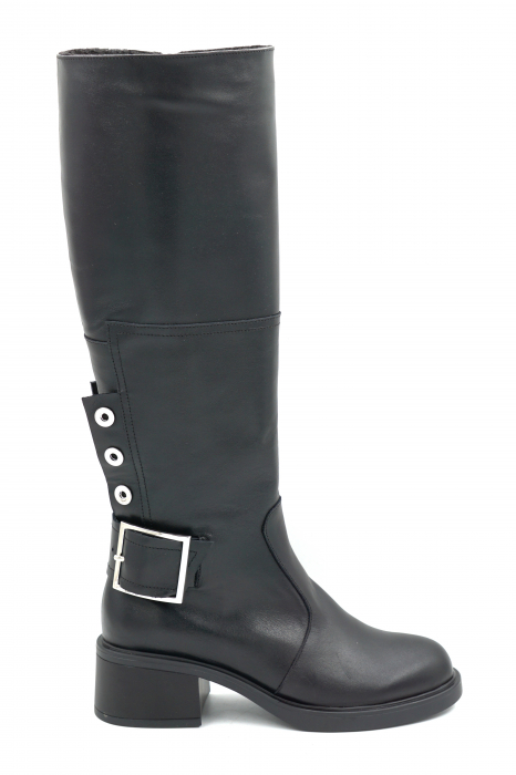 Cizme dama casual din piele naturala neagra cu varf rotund si toc mic gros de 4 cm 74719-25 [1]