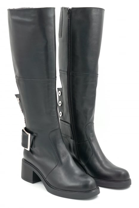 Cizme dama casual din piele naturala neagra cu varf rotund si toc mic gros de 4 cm 74719-25 [3]