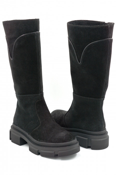 Cizme dama casual din piele naturala intoarsa neagra cu varf rotund si talpa de 4 cm 70519-25 [4]