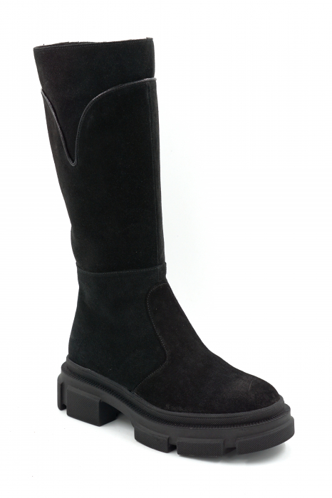 Cizme dama casual din piele naturala intoarsa neagra cu varf rotund si talpa de 4 cm 70519-25 [2]