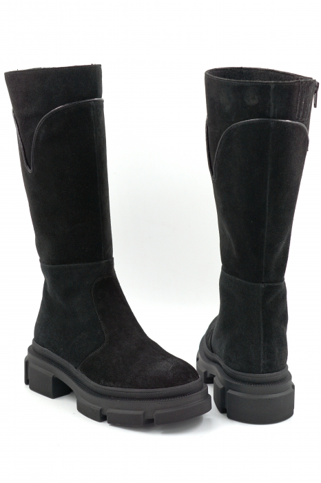 Cizme dama casual din piele naturala intoarsa neagra cu varf rotund si talpa de 4 cm 70519-25 [5]