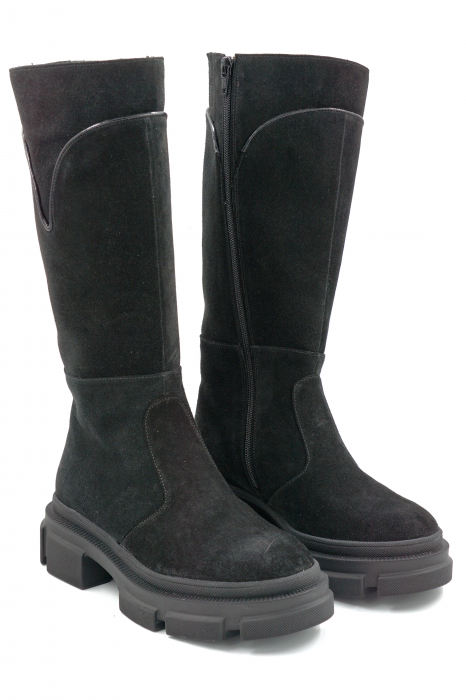 Cizme dama casual din piele naturala intoarsa neagra cu varf rotund si talpa de 4 cm 70519-25 [3]