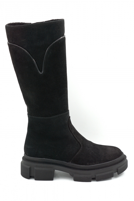 Cizme dama casual din piele naturala intoarsa neagra cu varf rotund si talpa de 4 cm 70519-25 [1]