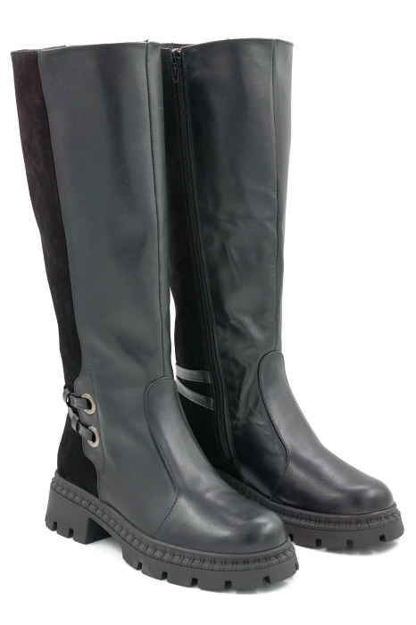 Cizme dama din piele naturala neagra cu varf rotund si talpa de 4 cm 74919-1-25 [3]