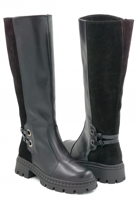 Cizme dama din piele naturala neagra cu varf rotund si talpa de 4 cm 74919-1-25 [4]