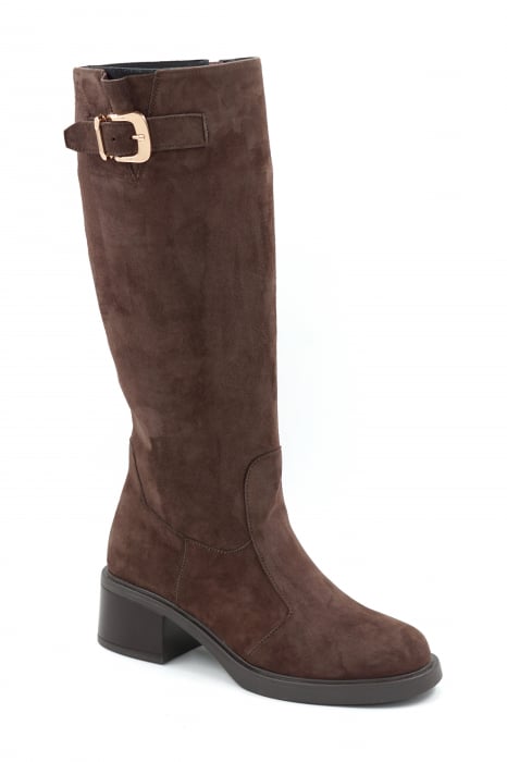 Cizme dama casual din piele naturala intoarsa maro cu varf rotund si toc mic gros de 4 cm 70725-25 [2]