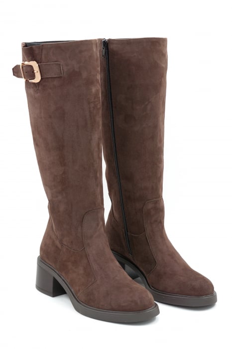 Cizme dama casual din piele naturala intoarsa maro cu varf rotund si toc mic gros de 4 cm 70725-25 [3]