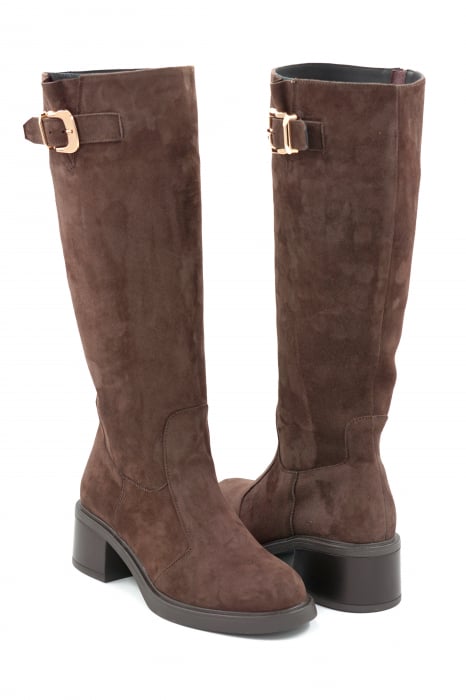 Cizme dama casual din piele naturala intoarsa maro cu varf rotund si toc mic gros de 4 cm 70725-25 [4]