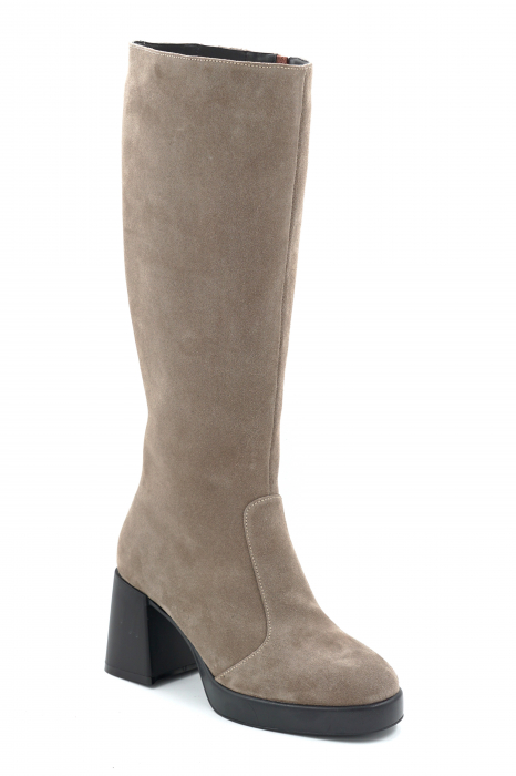 Cizme dama din piele naturala intoarsa grej cu varf rotund, platforma de 2 cm si toc mediu gros de 7 cm 70123-7-25 [2]