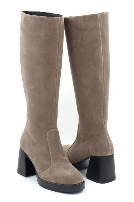 Cizme dama din piele naturala intoarsa grej cu varf rotund, platforma de 2 cm si toc mediu gros de 7 cm 70123-7-25 [4]