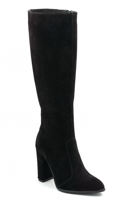 Cizme dama din piele naturala intoarsa neagra cu varf ascutit si toc inalt imbracat de 9 cm 70123-10-25 [2]