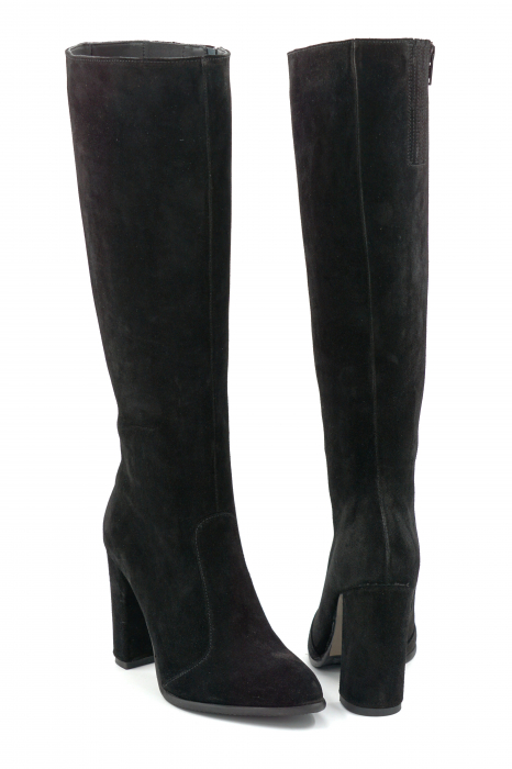 Cizme dama din piele naturala intoarsa neagra cu varf ascutit si toc inalt imbracat de 9 cm 70123-10-25 [5]
