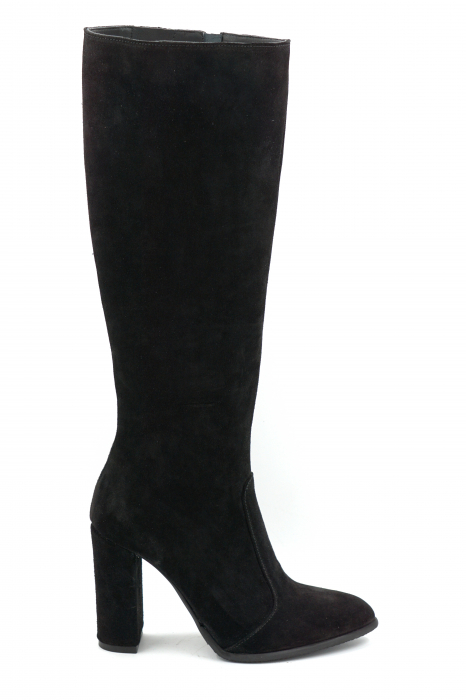 Cizme dama din piele naturala intoarsa neagra cu varf ascutit si toc inalt imbracat de 9 cm 70123-10-25 - Copie [1]
