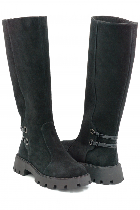 Cizme dama casual din piele naturala intoarsa neagra cu varf rotund si talpa de 3 cm 74919-25 [4]