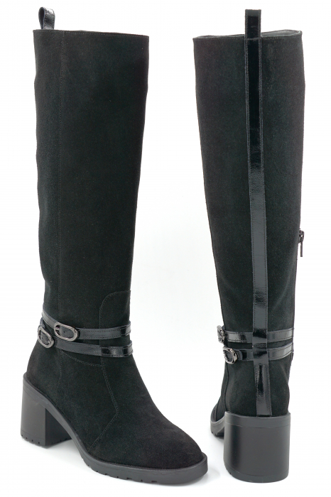 Cizme dama din piele naturala intoarsa neagra cu varf rotund si toc mic gros de 6 cm 70825-1-25 [5]