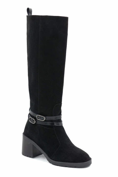 Cizme dama din piele naturala intoarsa neagra cu varf rotund si toc mic gros de 6 cm 70825-1-25 [2]