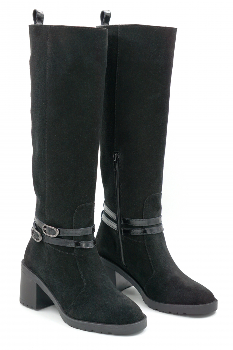 Cizme dama din piele naturala intoarsa neagra cu varf rotund si toc mic gros de 6 cm 70825-1-25 [3]
