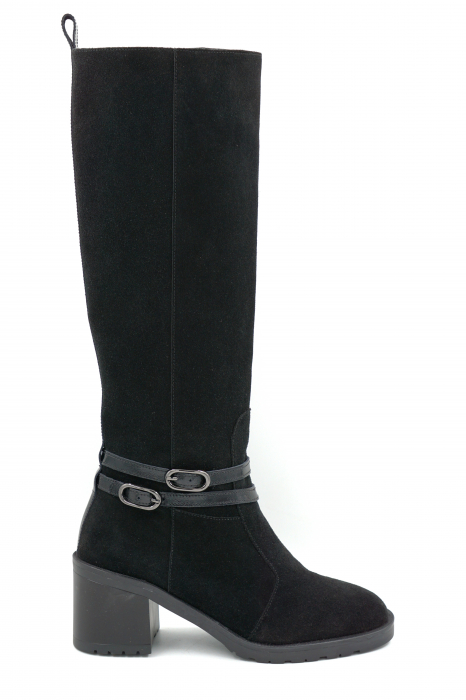 Cizme dama din piele naturala intoarsa neagra cu varf rotund si toc mic gros de 6 cm 70825-1-25 [1]