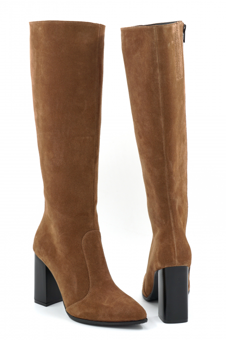 Cizme dama din piele naturala intoarsa maro coniac cu varf ascutit si toc inalt de 9 cm 70123-9-25 [5]