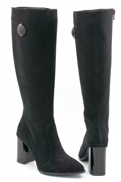 Cizme dama din piele naturala intoarsa neagra cu varf ascutit stiletto si toc mediu gros de 8 cm 70623-25 [5]