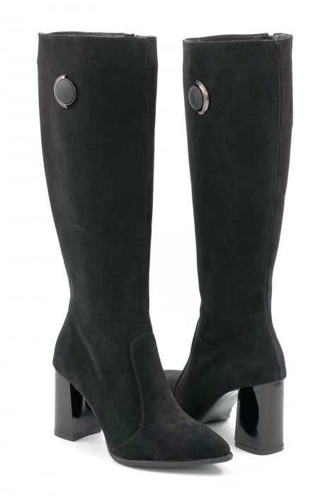 Cizme dama din piele naturala intoarsa neagra cu varf ascutit stiletto si toc mediu gros de 8 cm 70623-25 [4]