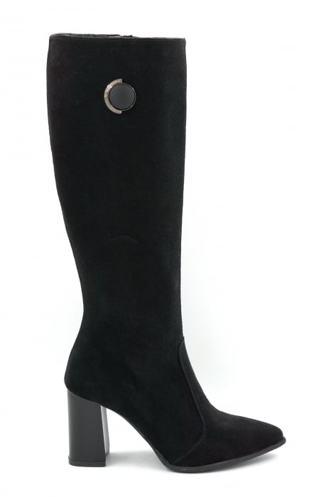 Cizme dama din piele naturala intoarsa neagra cu varf ascutit stiletto si toc mediu gros de 8 cm 70623-25 [1]