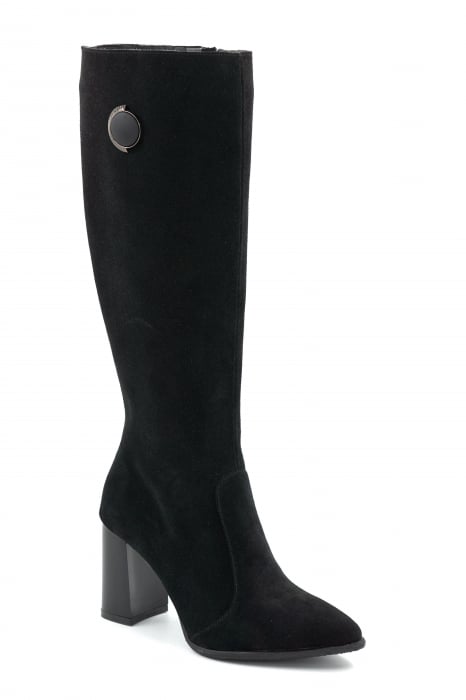 Cizme dama din piele naturala intoarsa neagra cu varf ascutit stiletto si toc mediu gros de 8 cm 70623-25 [2]