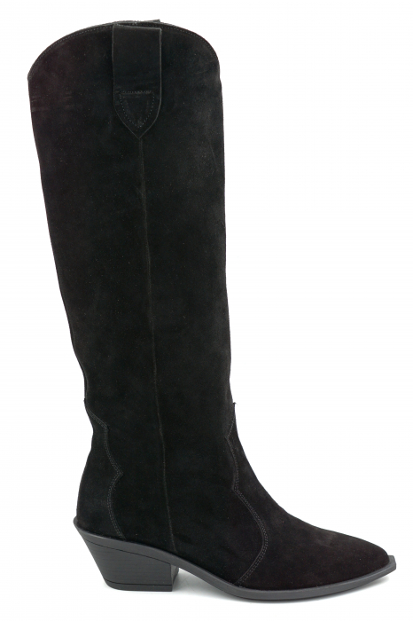 Cizme dama tip ciocate din piele naturala intoarsa neagra cu varf ascutit si toc mic gros de 4 cm 71625-2-25 [1]