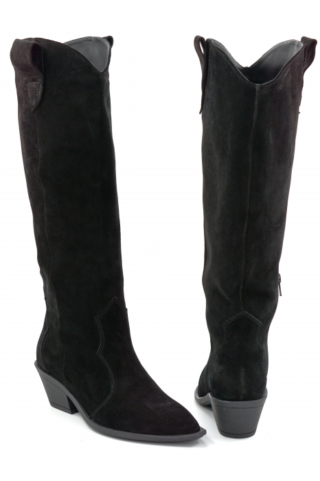 Cizme dama tip ciocate din piele naturala intoarsa neagra cu varf ascutit si toc mic gros de 4 cm 71625-2-25 [2]