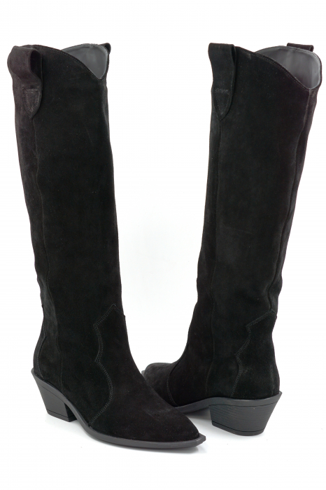Cizme dama tip ciocate din piele naturala intoarsa neagra cu varf ascutit si toc mic gros de 4 cm 71625-2-25 [5]