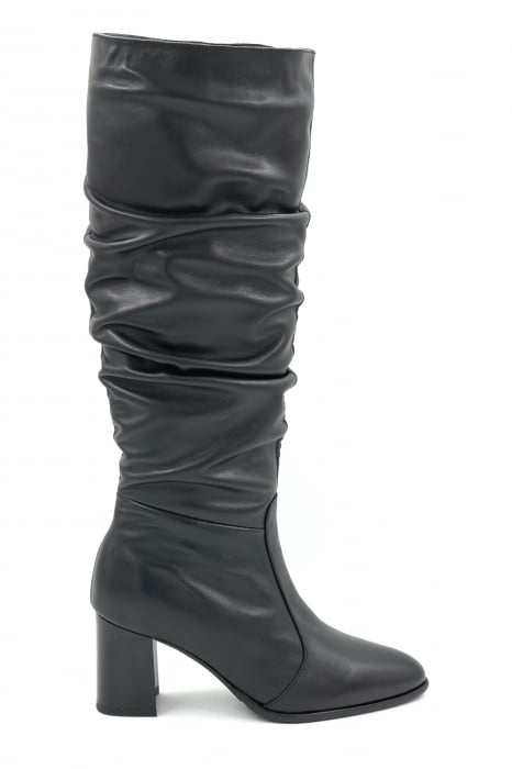 Cizme dama din piele naturala neagra cu varf ascutit si toc mic gros de 6 cm 77221-13-25 [1]