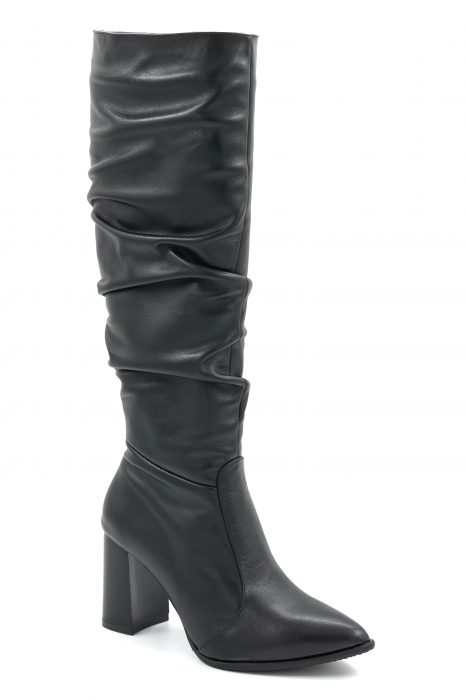 Cizme dama din piele naturala neagra cu varf ascutit si toc mediu gros de 8 cm 77221-9-25 [3]