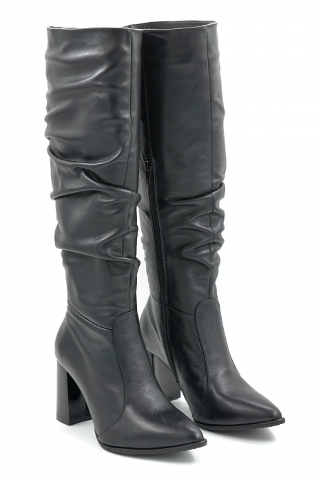 Cizme dama din piele naturala neagra cu varf ascutit si toc mediu gros de 8 cm 77221-9-25 [4]