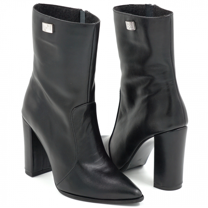 Ghete dama din piele naturala neagra cu varf ascutit si toc inalt gros de 9 cm 79017-25 [4]