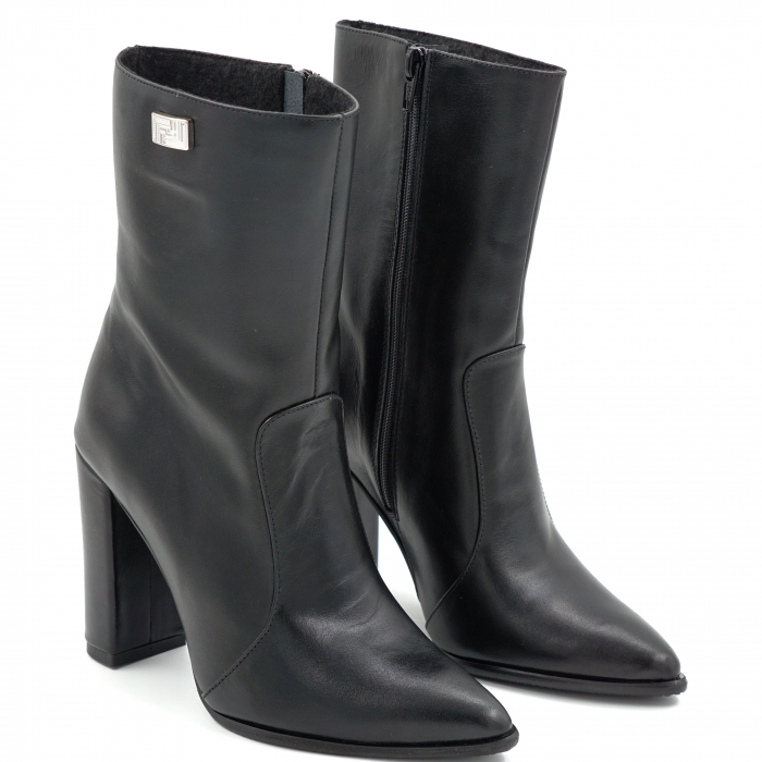 Ghete dama din piele naturala neagra cu varf ascutit si toc inalt gros de 9 cm 79017-25 [3]