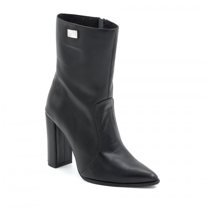 Ghete dama din piele naturala neagra cu varf ascutit si toc inalt gros de 9 cm 79017-25 [2]