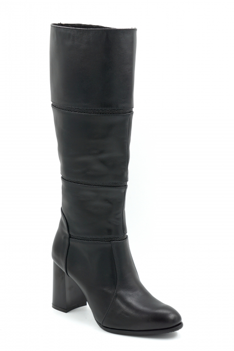 Cizme dama din piele naturala neagra cu varf rotund si toc mediu gros de 8 cm 12411-1-25 [2]