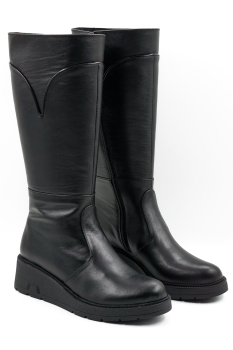 Cizme dama casual din piele naturala neagra cu varf rotund si talpa de 4 cm 70519-26 [3]