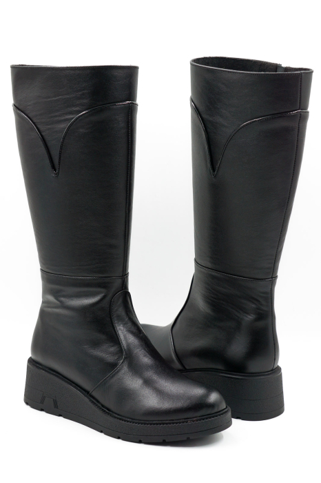 Cizme dama casual din piele naturala neagra cu varf rotund si talpa de 4 cm 70519-26 [4]
