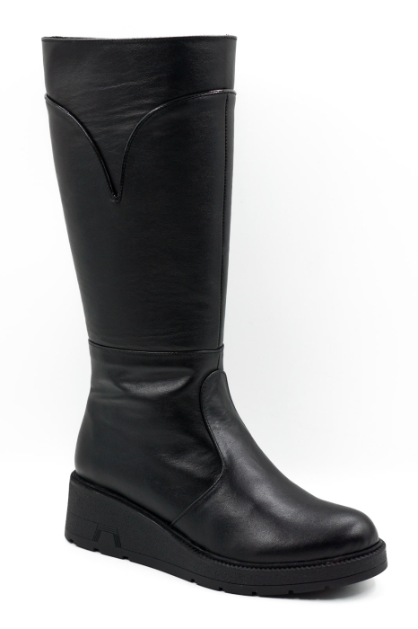 Cizme dama casual din piele naturala neagra cu varf rotund si talpa de 4 cm 70519-26 [2]