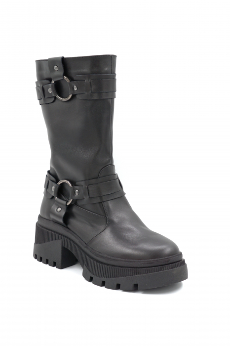 Cizme dama casual din piele naturala neagra cu varf rotund, talpa 4 cm si accesorii metalice 70824-24 [2]